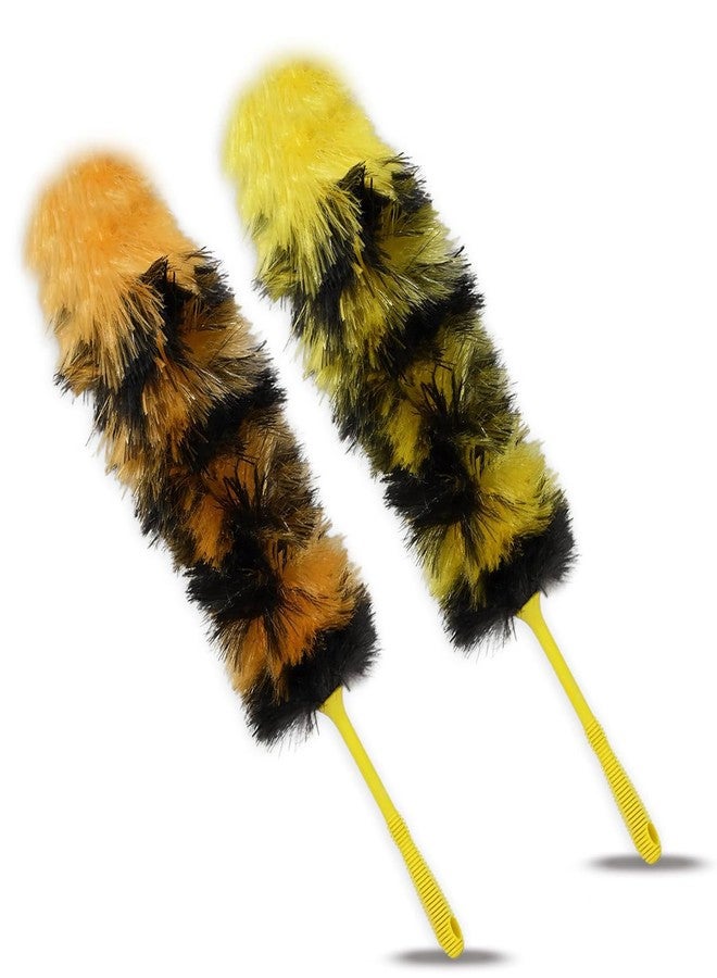 Voir Magic Fiber Static Feather Duster for Dusting, Home Cleaning, Ceiling Fans, High Surfaces, Car Dashboard Cleaner and Multipurpose Use Billy Duster (2, Yellow Black & Orange Black) - Image 1